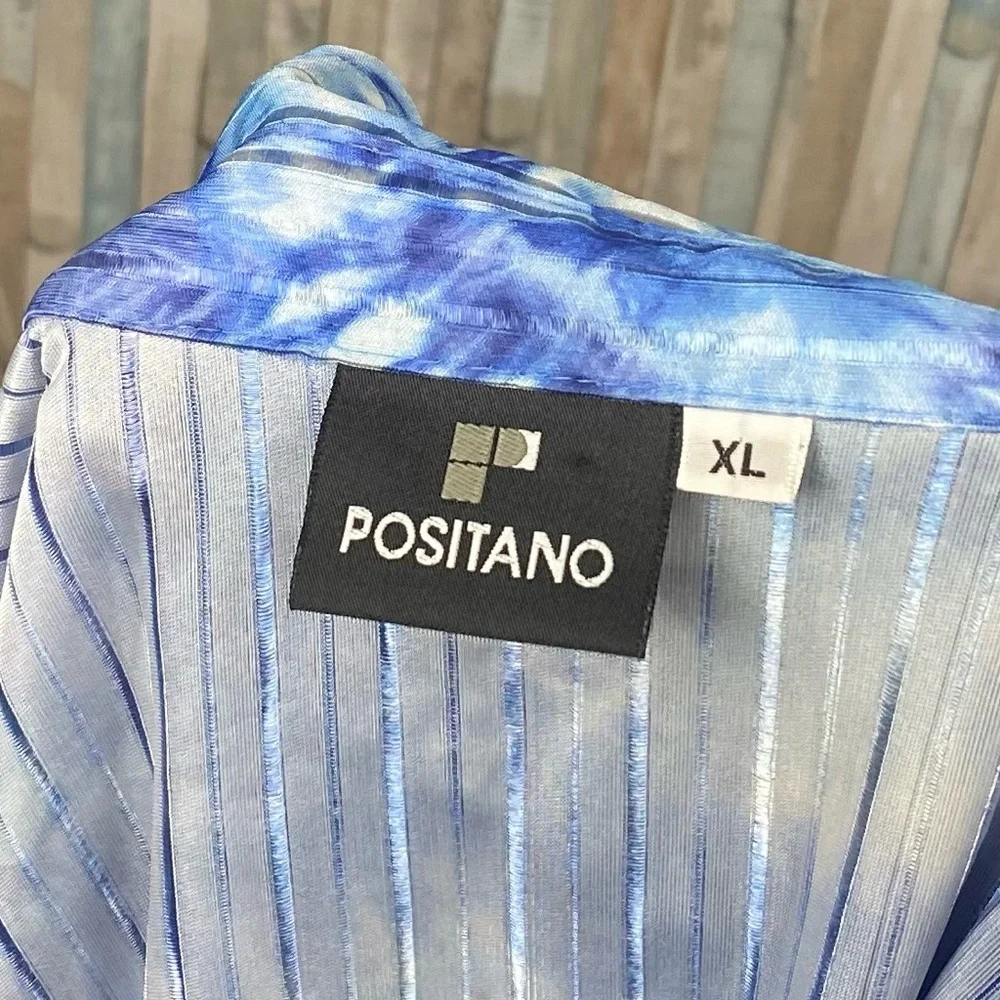 Positano XL Vintage 90s Tie Dye Sheer Iridescent Button Down Club Shirt Funky - Picture 6 of 7